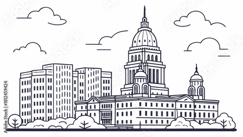 Providence Rhode Island Skyline – Clean Minimal Vector Design with Modern City Silhouette, Contemporary New England Urban Art, and Sleek Architectural Aesthetic