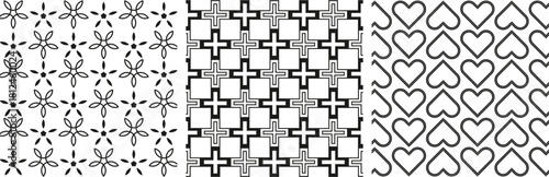 Set Abstract Geometric Shapes Pack Pattern Seamless Modern Design snowflakes icon, cross symbol and heart symbol