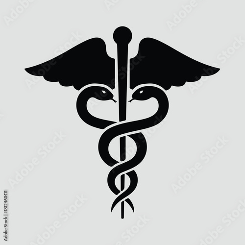 Silhouette Caduceus medical symbol with snakes and wings vector illustration
