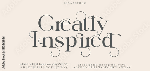 Elegant Font Uppercase Lowercase Number And Ampersand. Classic Lettering Minimal Fashion Designs. Typography modern serif fonts regular decorative vintage concept. vector illustration. 