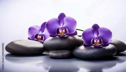 Stones With Purple Flowers For Spa And Relaxation