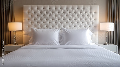White bed with two pillows and a white headboard