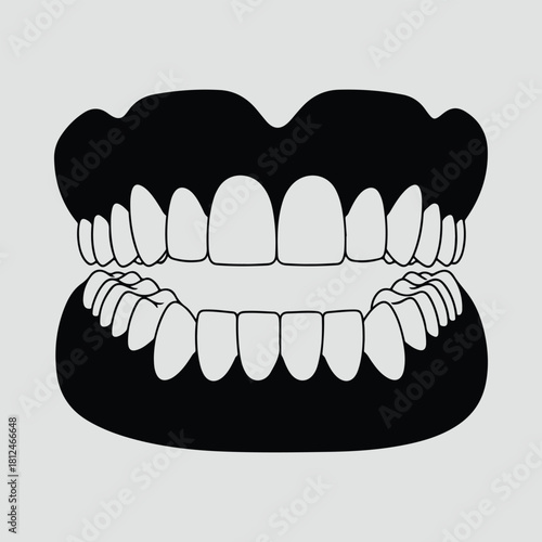 Silhouette human teeth open mouth dental care vector illustration