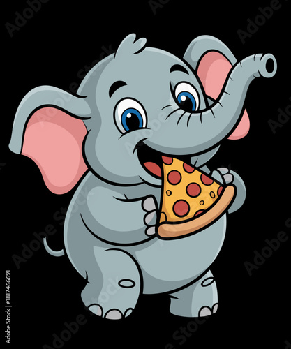 Funny Elephant Eating Pizza