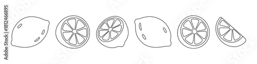 Black outline set of lemons in linear minimal style