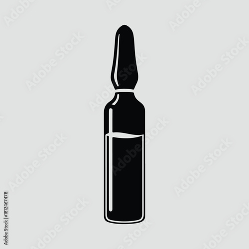 Silhouette medical ampoule with liquid in black color vector illustration