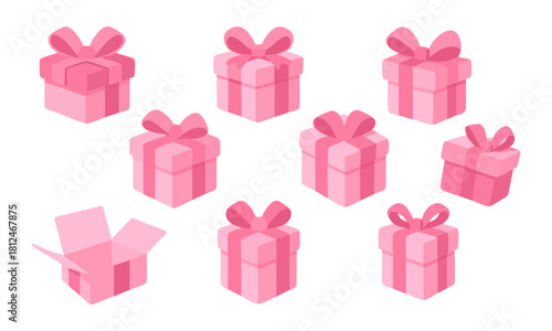 minimal pink gift packing icons vector set illustration, easily editable.