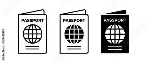 Passport Vector Icons Set. Travel International Document Symbols in Flat Style