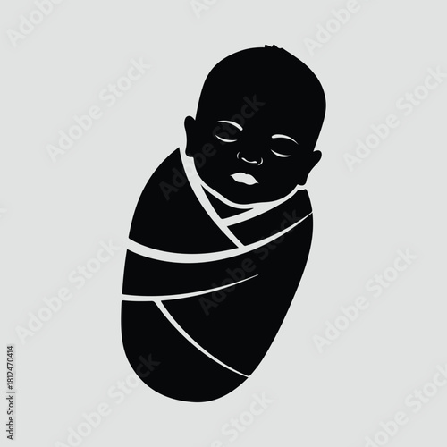 Silhouette of sleeping newborn baby swaddled in blanket vector illustration