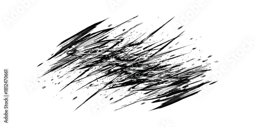Abstract black ink splatter brush strokes grunge texture white background