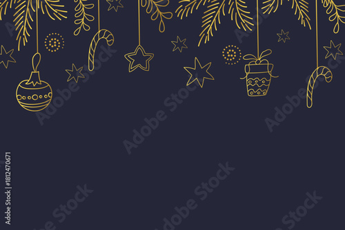 Christmas modern blue dark  background with golden elements .Vector illustration with copy spaces