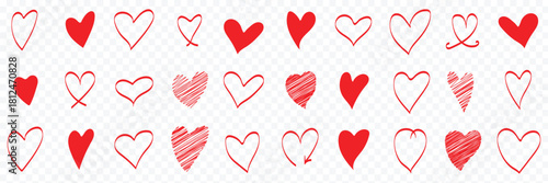 Hand drawn linear hearts set. Various brush, chalk, marker, ink drawn heart shapes. Artistic lines, outlines Valentine's day uneven, textured edge doodle templates.  wedding cards love symbols romance