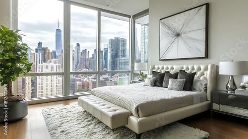 Large white bed with a white comforter