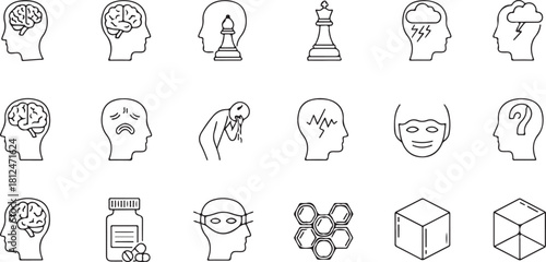 Collection of Icons Representing Brain Health, Emotions, and Abstract Concepts