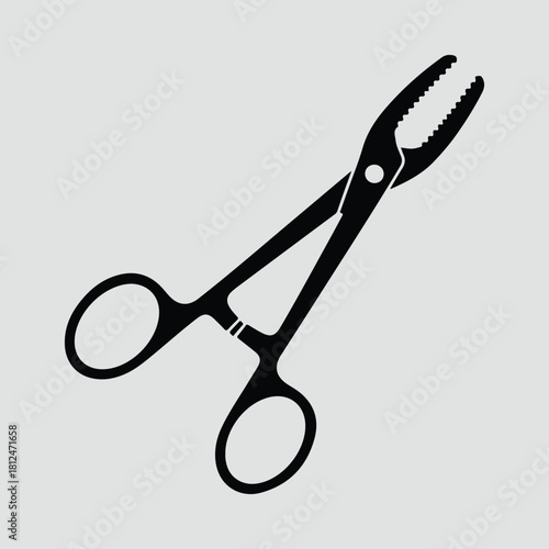 Silhouette surgical clamp or hemostat black and white vector illustration