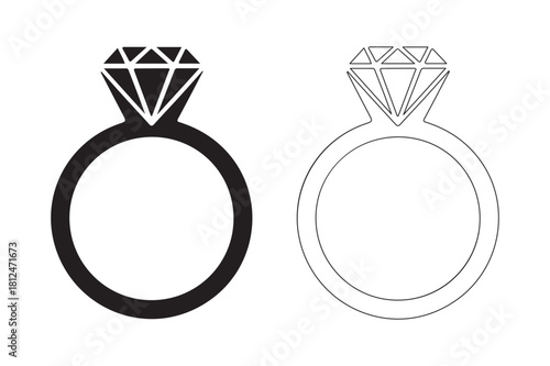 Two diamond rings one solid black one outline drawing