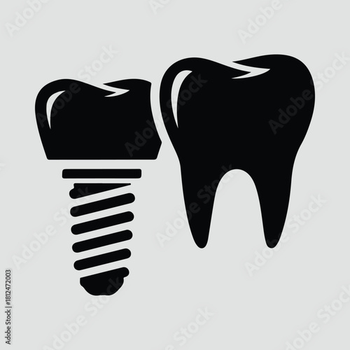 Silhouette tooth and dental implant illustration for dentist vector illustration