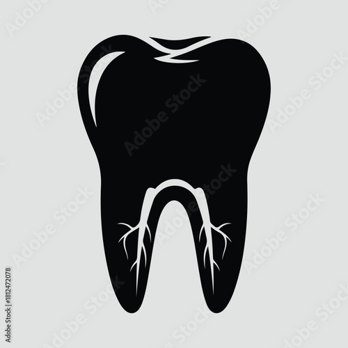 Silhouette tooth with roots canal dental care concept vector illustration