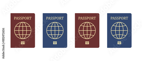 Passport Vector Icons Set. Travel International Document Symbols in Flat Style