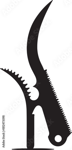 Black silhouette of a curved serrated blade tool knife