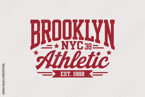 Retro Brooklyn Athletic Logo Design with Bold Red Typography on Cream Background