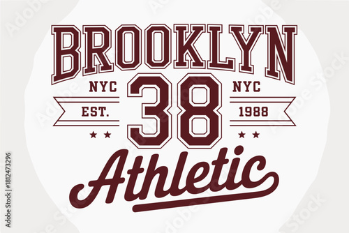 Retro Brooklyn Athletic Logo Design with Bold Red Typography on Cream Background