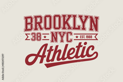 Retro Brooklyn Athletic Logo Design with Bold Red Typography on Cream Background