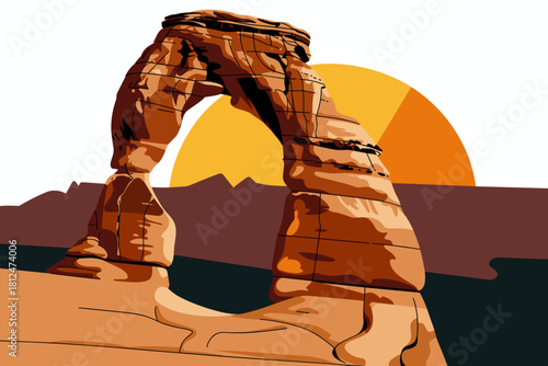 Majestic Desert Landscape Featuring Iconic Arch in Warm Earth Tones at Sunset