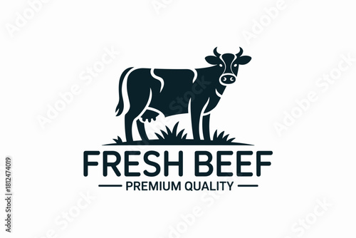 Stylized Cow Logo Representing Fresh Beef Premium Quality in Bold Design