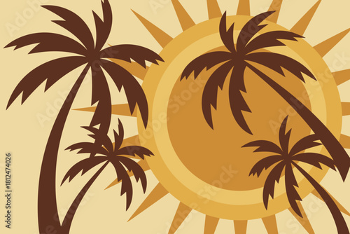 Tropical Sunset Silhouette with Palm Trees and Warm Golden Tones