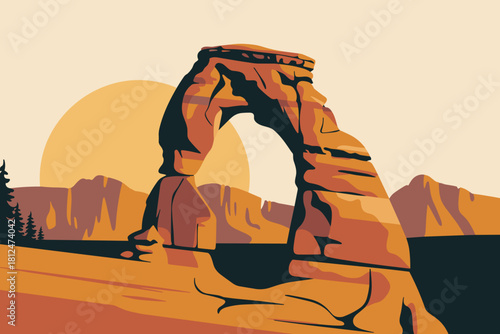 Majestic Desert Landscape Featuring Iconic Arch in Warm Earth Tones at Sunset