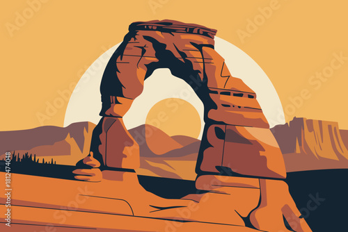 Majestic Desert Landscape Featuring Iconic Arch in Warm Earth Tones at Sunset