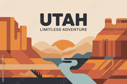 Breathtaking Abstract Landscape of Utah at Sunset with Bold Colors and Endless Adventure