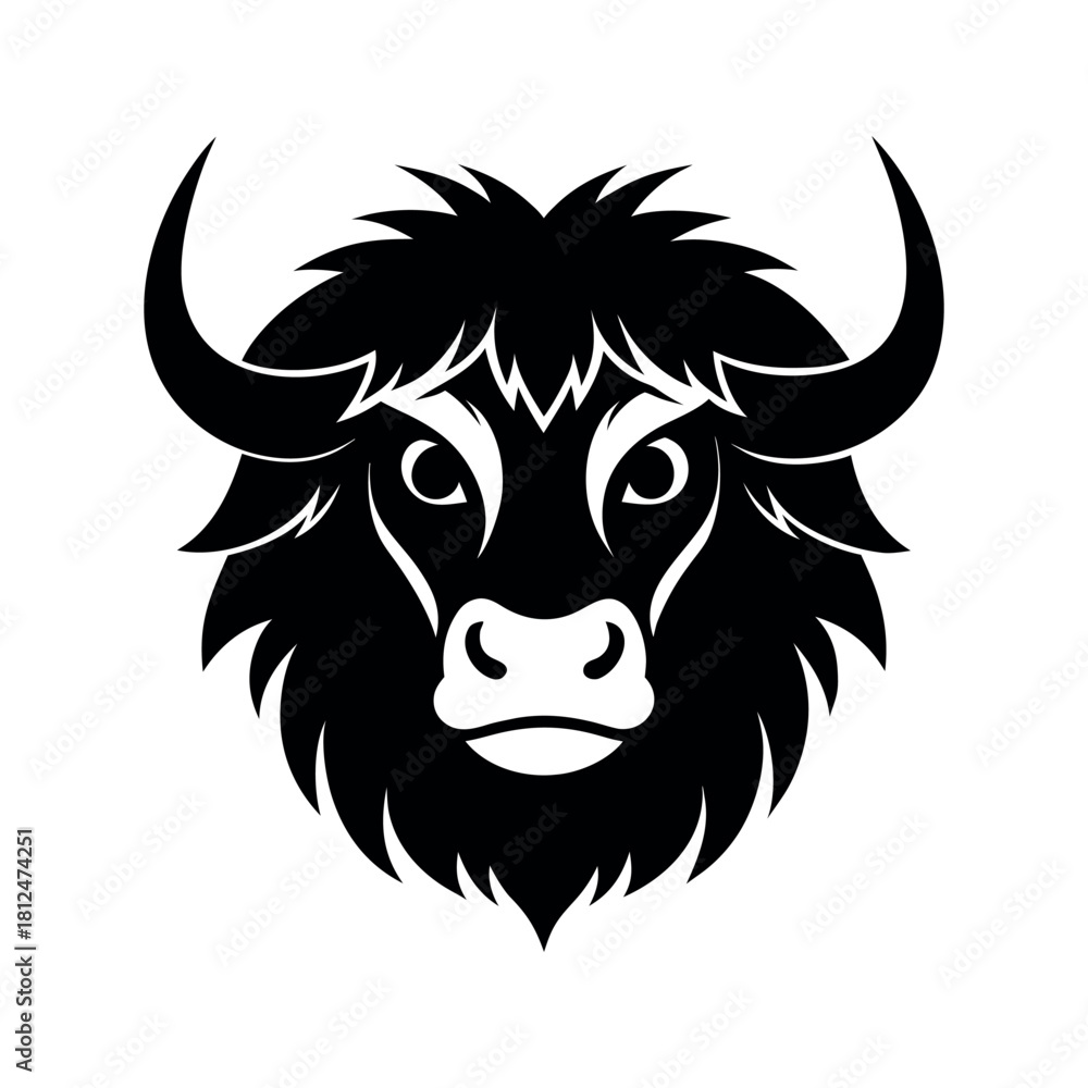 Obraz premium Musk Ox Head Black Silhouette Line Art Vector Illustration