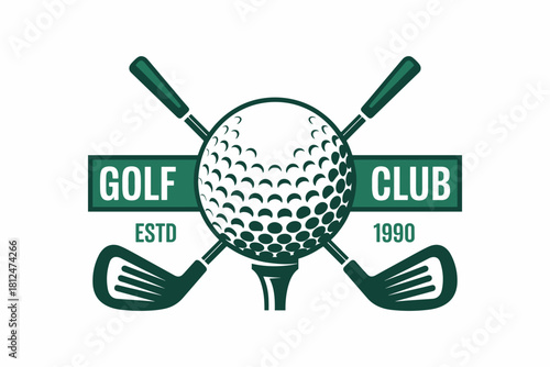 Vintage-Inspired Golf Club Logo Featuring Iconic Golf Ball and Clubs Against a Minimalist Background