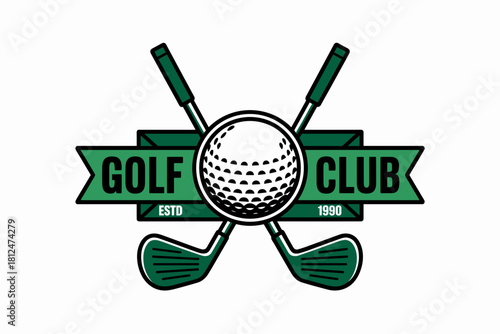 Vintage-Inspired Golf Club Logo Featuring Iconic Golf Ball and Clubs Against a Minimalist Background