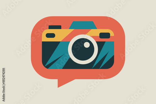 Vibrant Graphic Design of a Camera with Colorful Stripes Symbolizing Photography and Creativity