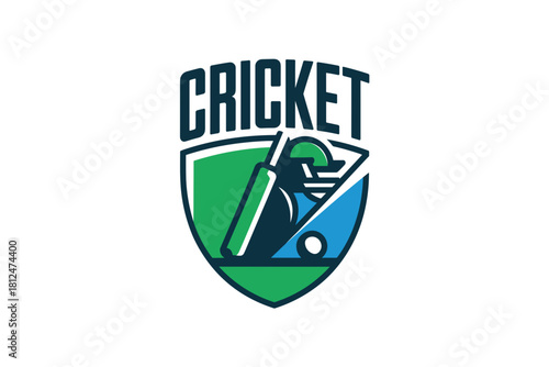 Dynamic Cricket Logo Featuring Bat, Ball, and Helmet in Vibrant Colors