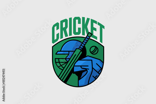 Dynamic Cricket Logo Featuring Bat, Ball, and Helmet in Vibrant Colors
