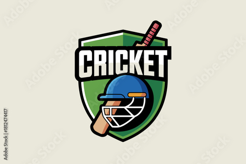 Dynamic Cricket Logo Featuring Bat, Ball, and Helmet in Vibrant Colors