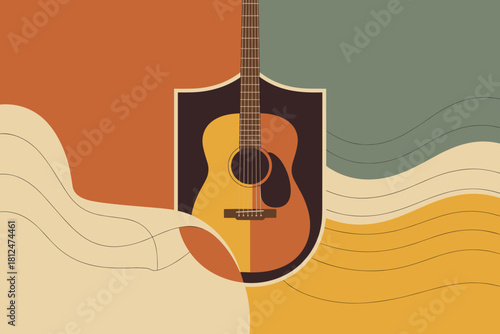 Stylized Acoustic Guitar Emblem Featuring Dynamic Sound Waves and a Modern Aesthetic