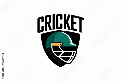 Dynamic Cricket Emblem Featuring Green Helmet and Bold Typography for Sport Enthusiasts