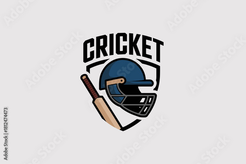Dynamic Cricket Emblem Featuring Green Helmet and Bold Typography for Sport Enthusiasts