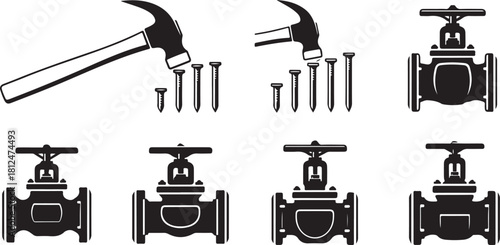 Hammer and Nails Iconography with Industrial Valves