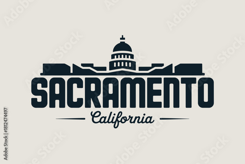 Stylish Retro Logo Design Featuring Sacramento's Iconic State Capitol in Bold Monochrome