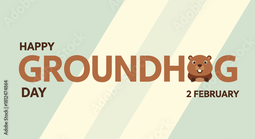 Groundhog Day greeting card with cute cartoon groundhog illustration  
