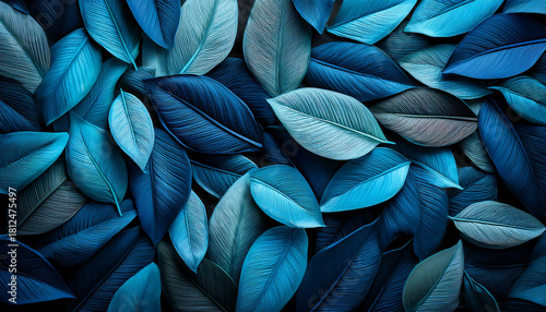 Wallpaper Mural Vibrant Blue And Teal Leaves Arranged Artistically With Intricate Textures And Natural Veins In A Creative Display Torontodigital.ca