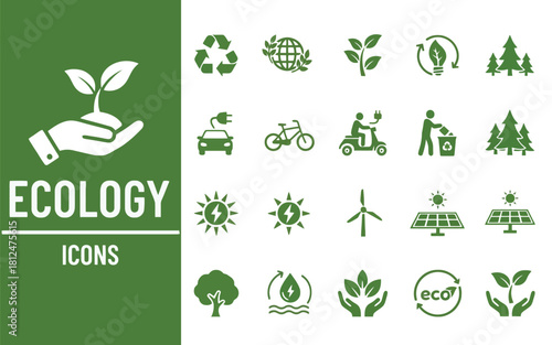 Collection of green ecology and environmental icons set