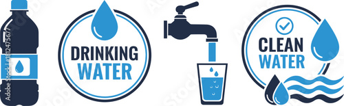 Clean drinking water icons and symbols vector illustration