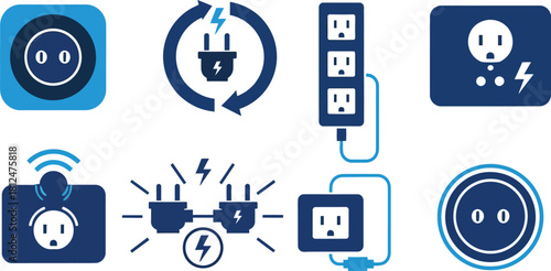 Electrical outlet and plug icon set on white background